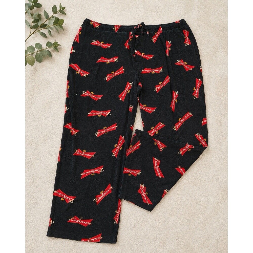 Budweiser Pajama Pants Mens XL Black Red Logo Lounge Sleepwear 2009 Cotton